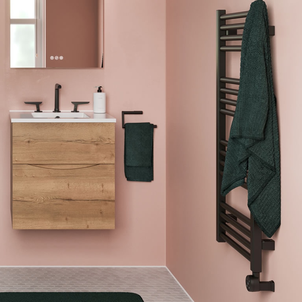 Lifestyle image of Crosswater MPRO Matt Black All-Electric Towel Warmer